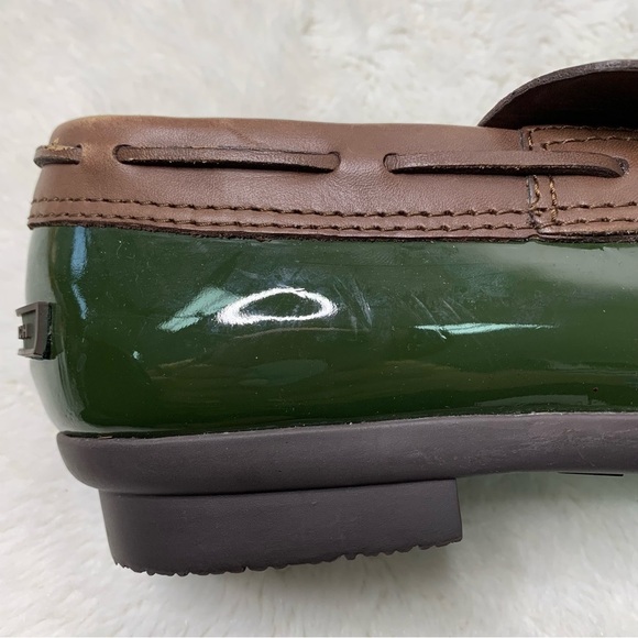 Tory Burch Women's Matthew Duck Boots 8 Green Brown Leather Rubber Rain Shoes - Picture 10 of 16